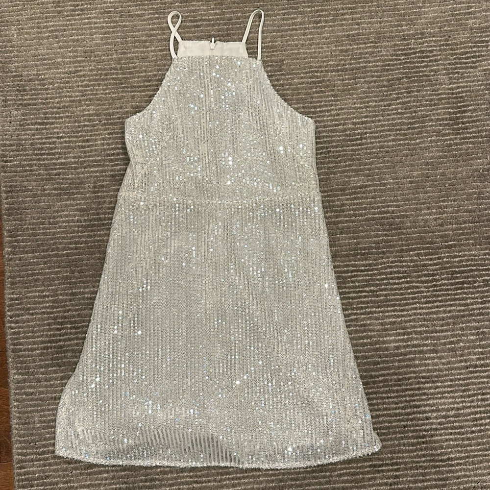 Bardot junior (kids) white dress with silver sequins size 14 girls - preowned